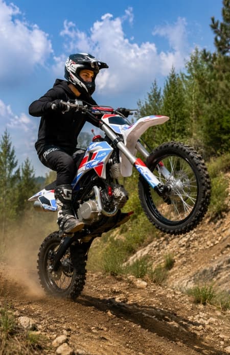 Rider on MRF eDIRT 6.0 electric dirt bike