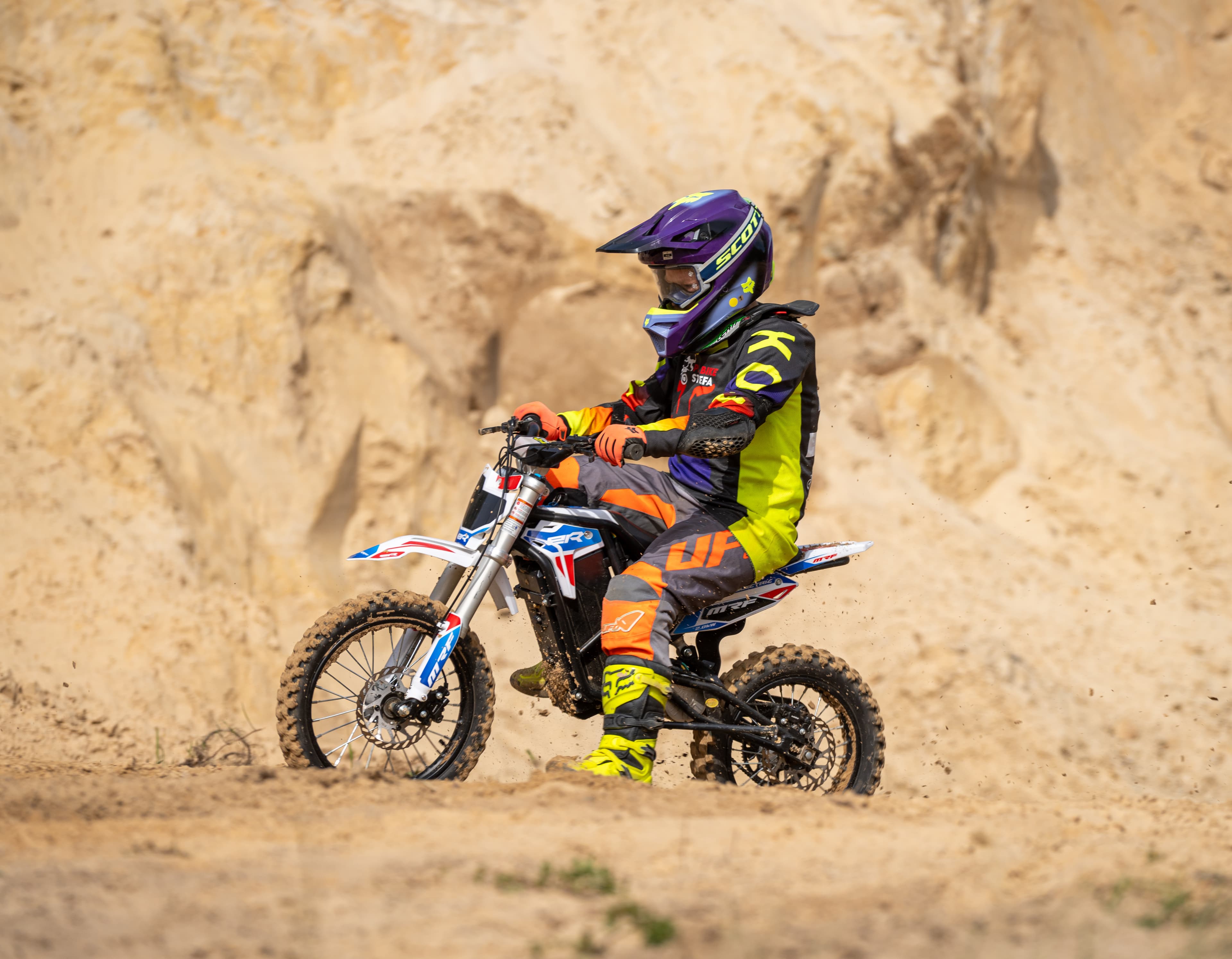 Rider on MRF eDIRT 6.0 electric dirt bike