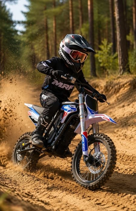 Rider on MRF eDIRT 6.0 electric dirt bike