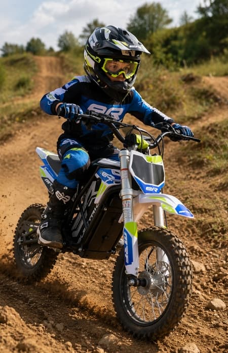 Rider on MRF eDIRT 6.0 electric dirt bike